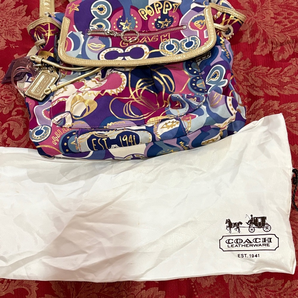 Authentic Coach Poppy Multicolor Gold Accents Medium Backpack - Picture 3 of 16